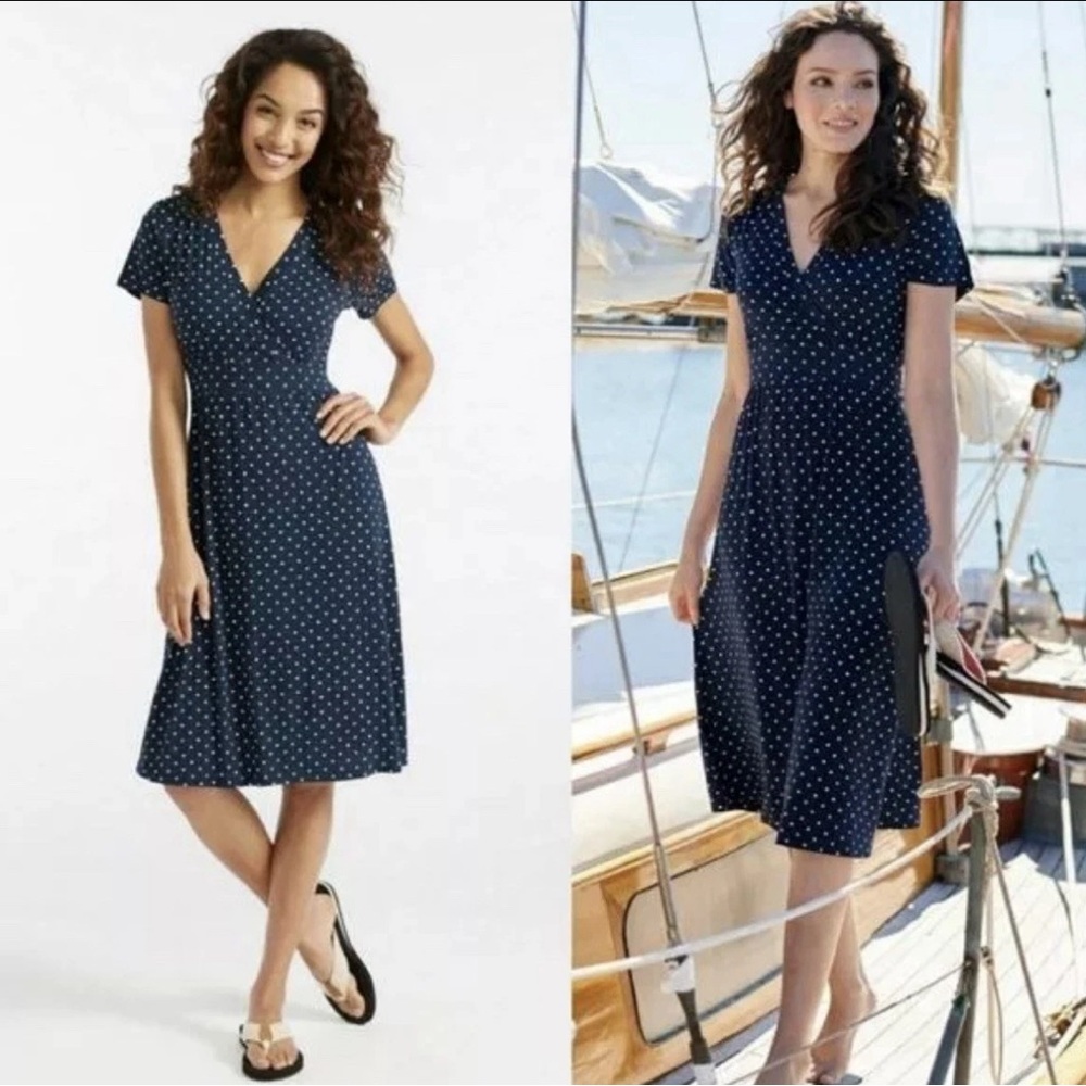 LL Bean Sz M REG Navy White Dot Stretch Boho Coastal Relaxed Nautical Leisure - Picture 3 of 16